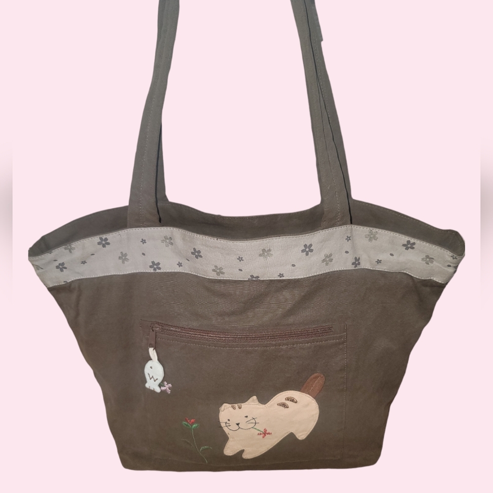 EUC Cat Tote w/ Fish Zipper 🐱🐟⚘️